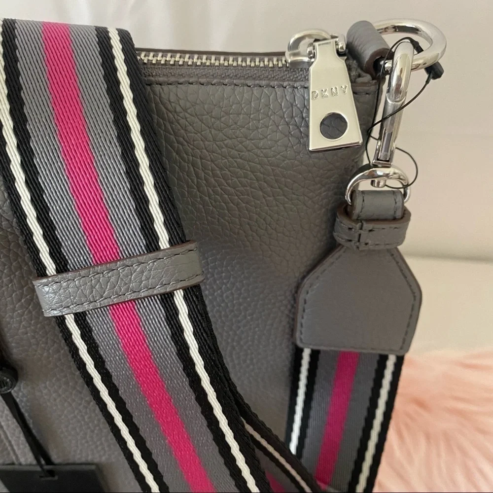 ✨BNWT DKNY Erin Luxury Grey Leather Crossbody Satchel Bag - Laptop Friendly✨